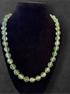Vintage Made in Austria Green Faceted Crystal Beaded Necklace 20”